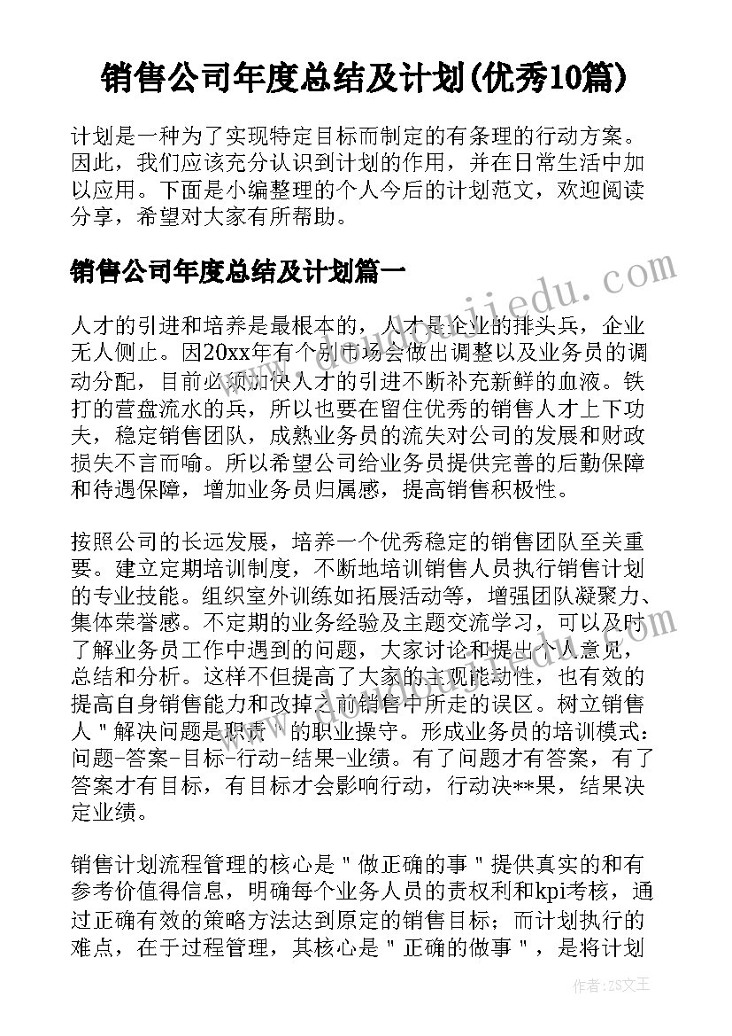 销售公司年度总结及计划(优秀10篇)