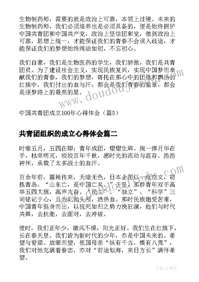 2023年共青团组织的成立心得体会(优秀5篇)