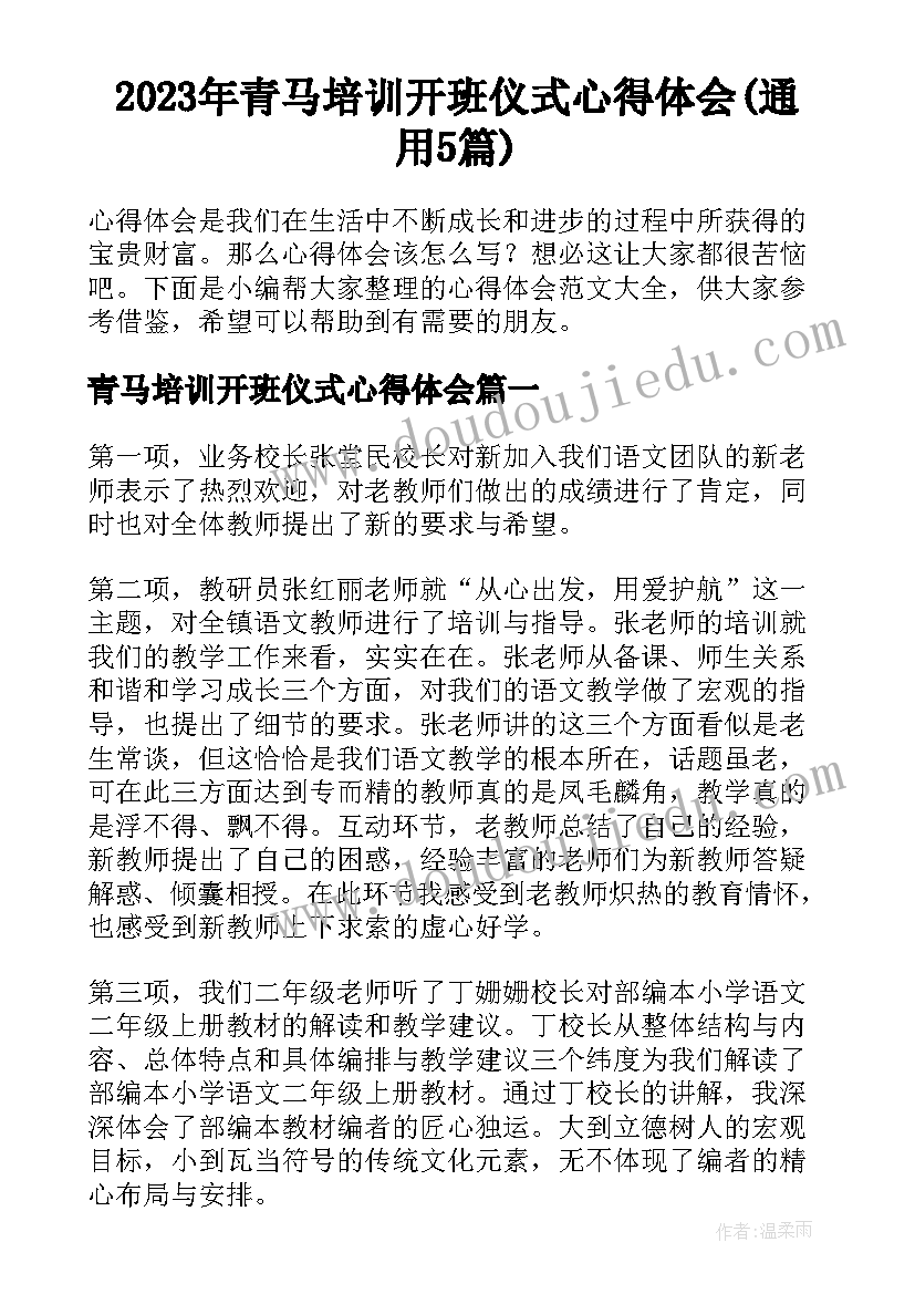 2023年青马培训开班仪式心得体会(通用5篇)