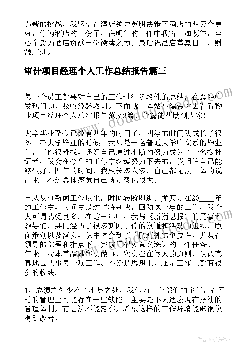 2023年审计项目经理个人工作总结报告(实用5篇)