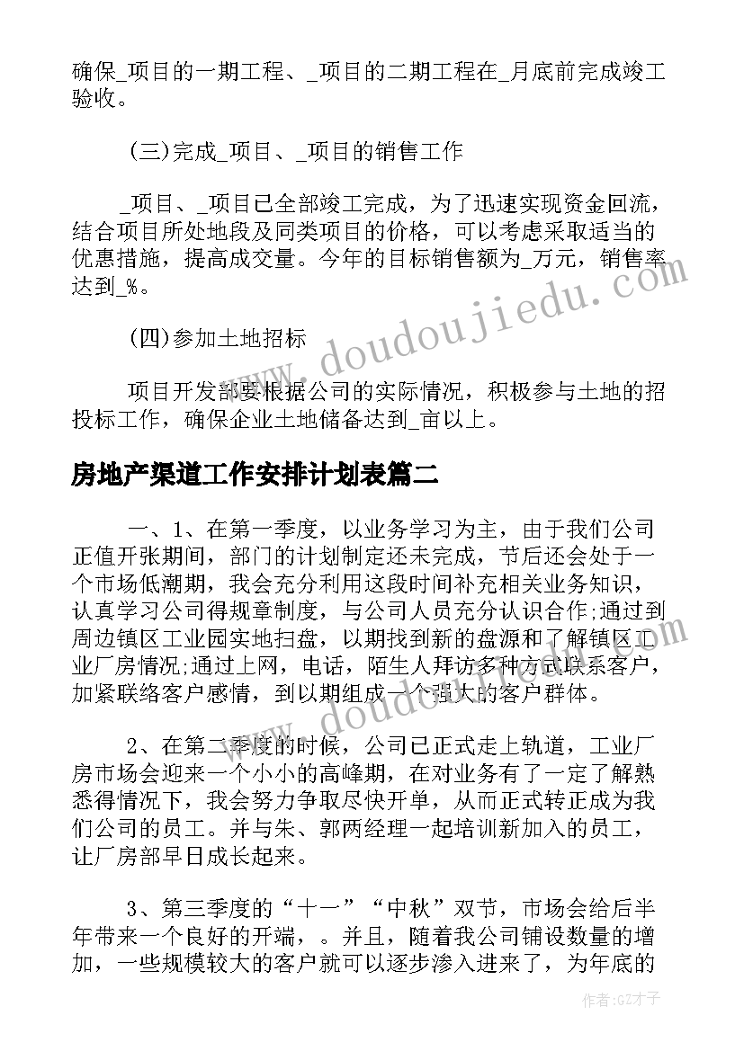 房地产渠道工作安排计划表(通用5篇)