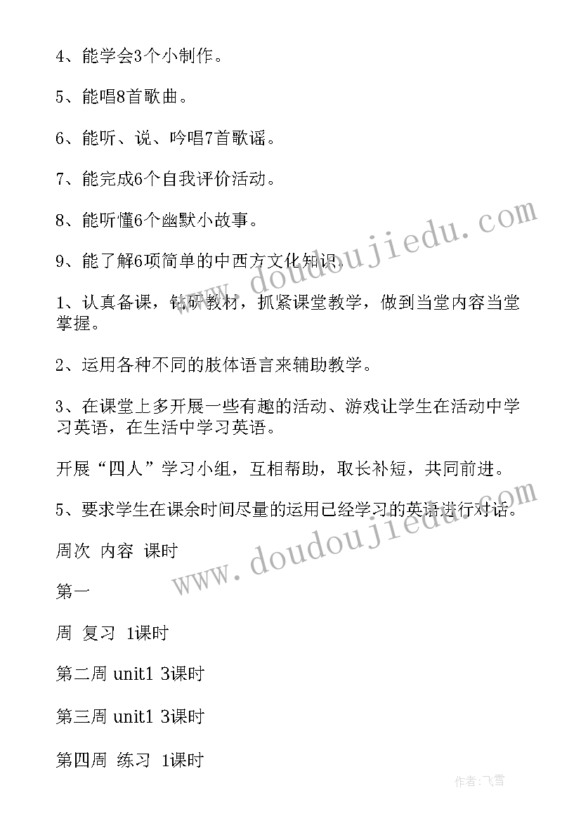 最新沪教版小学英语四年级教学计划(大全10篇)