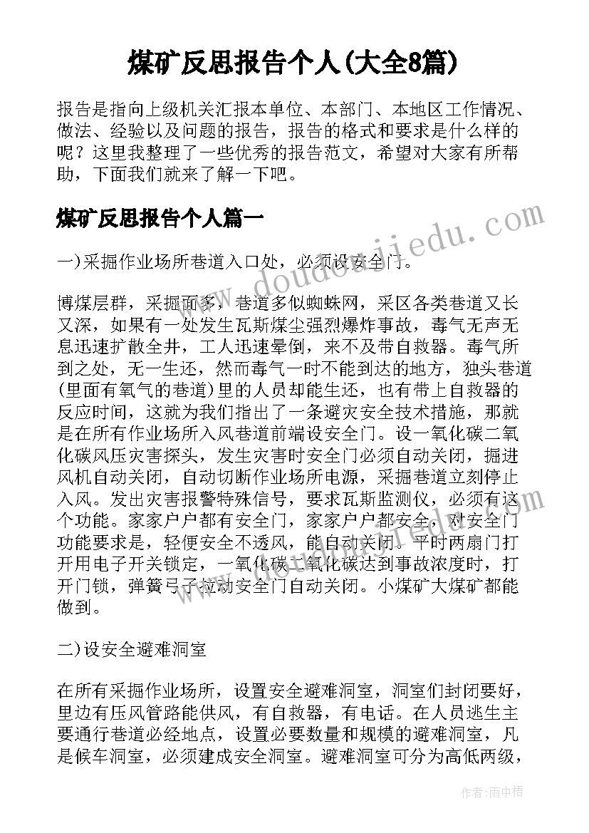 煤矿反思报告个人(大全8篇)