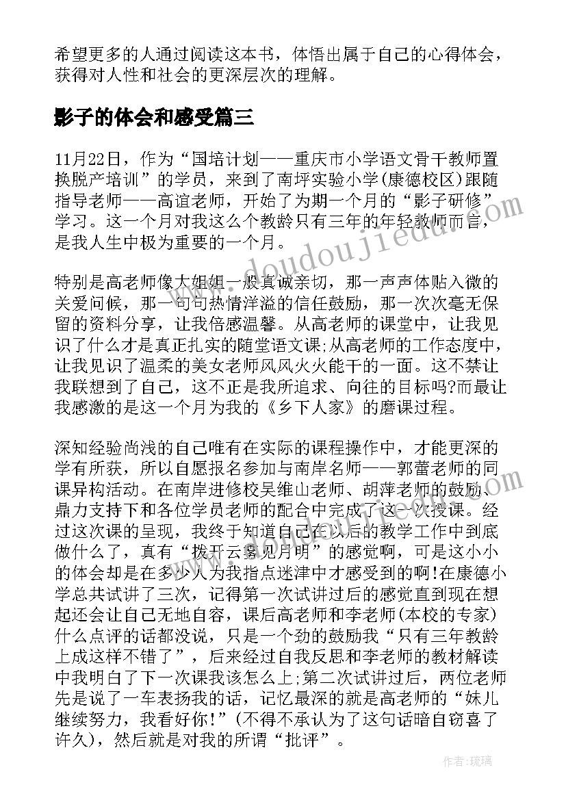 影子的体会和感受(精选6篇)