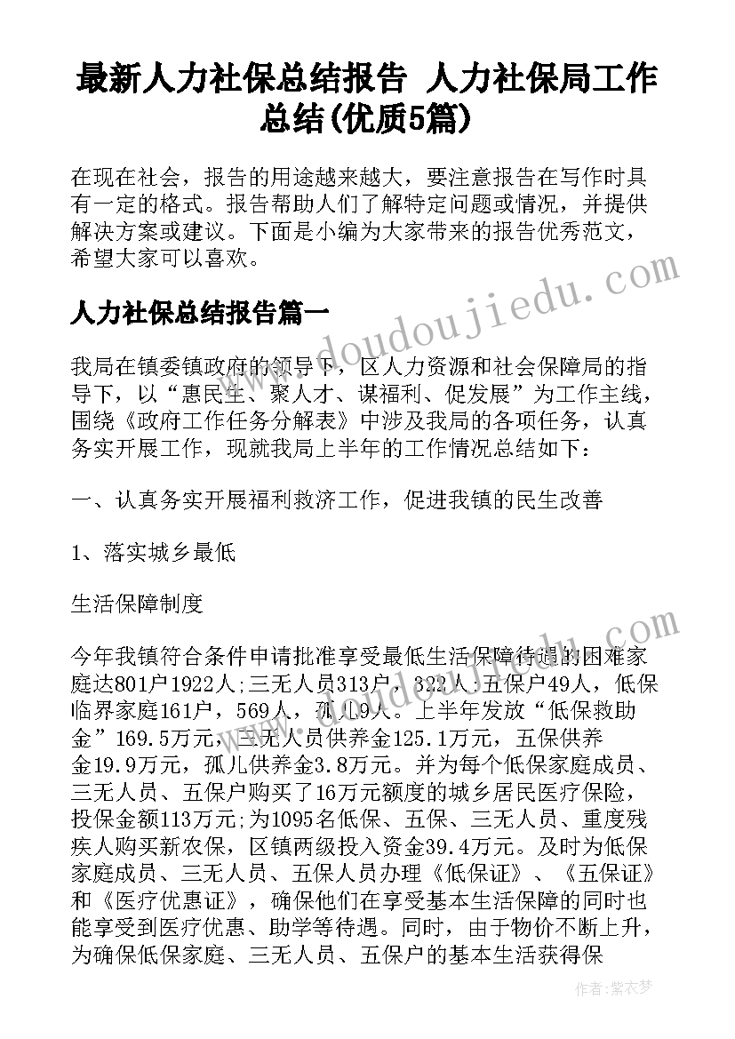 最新人力社保总结报告 人力社保局工作总结(优质5篇)