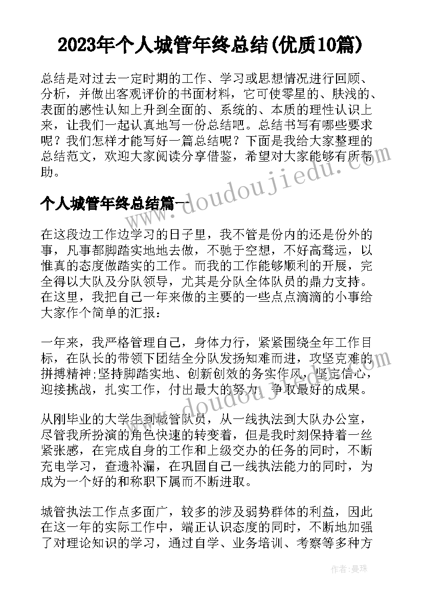 2023年个人城管年终总结(优质10篇)