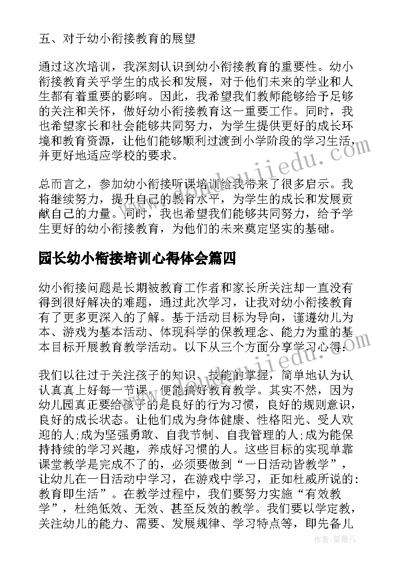 园长幼小衔接培训心得体会(大全8篇)