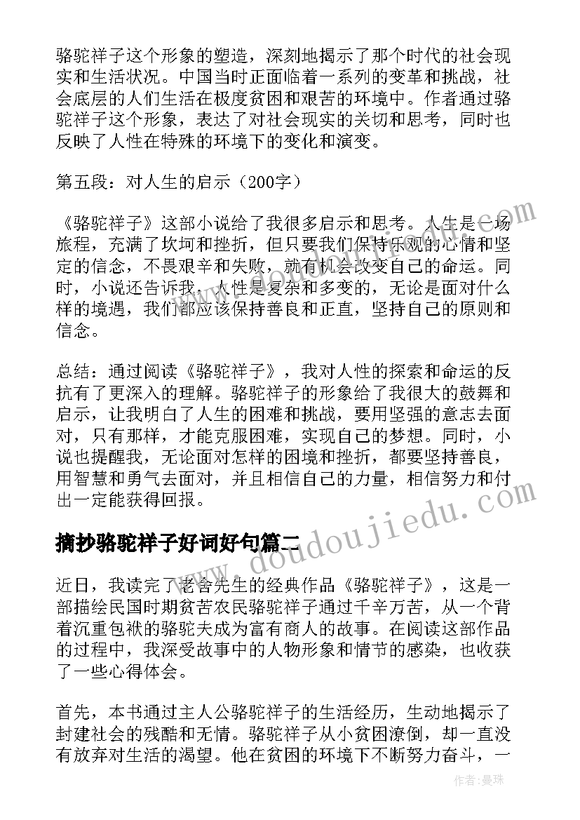 2023年摘抄骆驼祥子好词好句(汇总5篇)