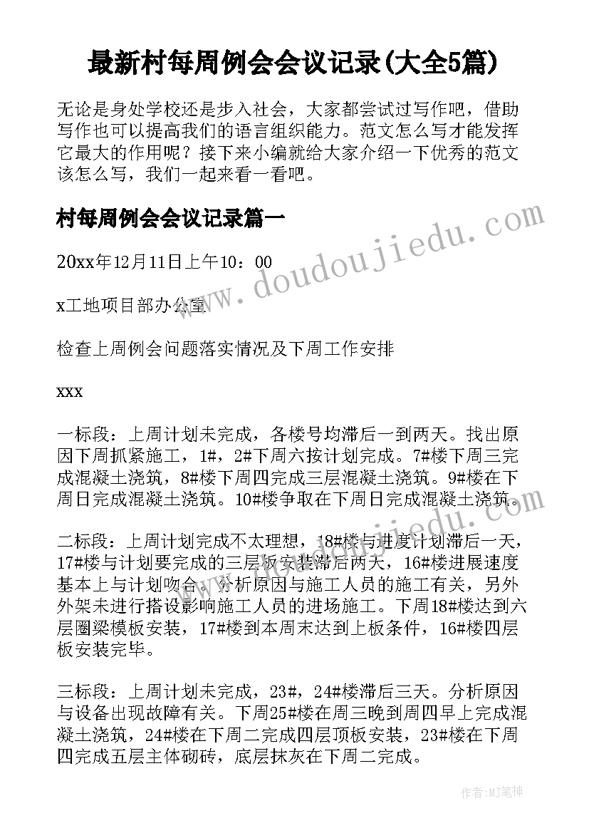 最新村每周例会会议记录(大全5篇)