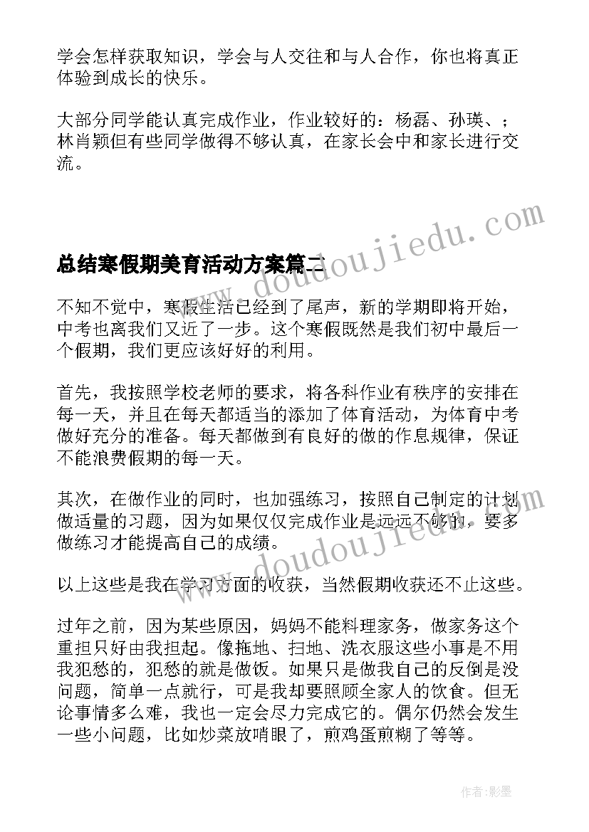 2023年总结寒假期美育活动方案(精选5篇)