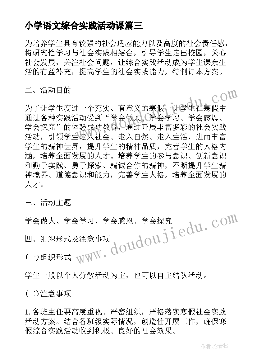 2023年小学语文综合实践活动课 小学综合实践课活动方案(通用7篇)