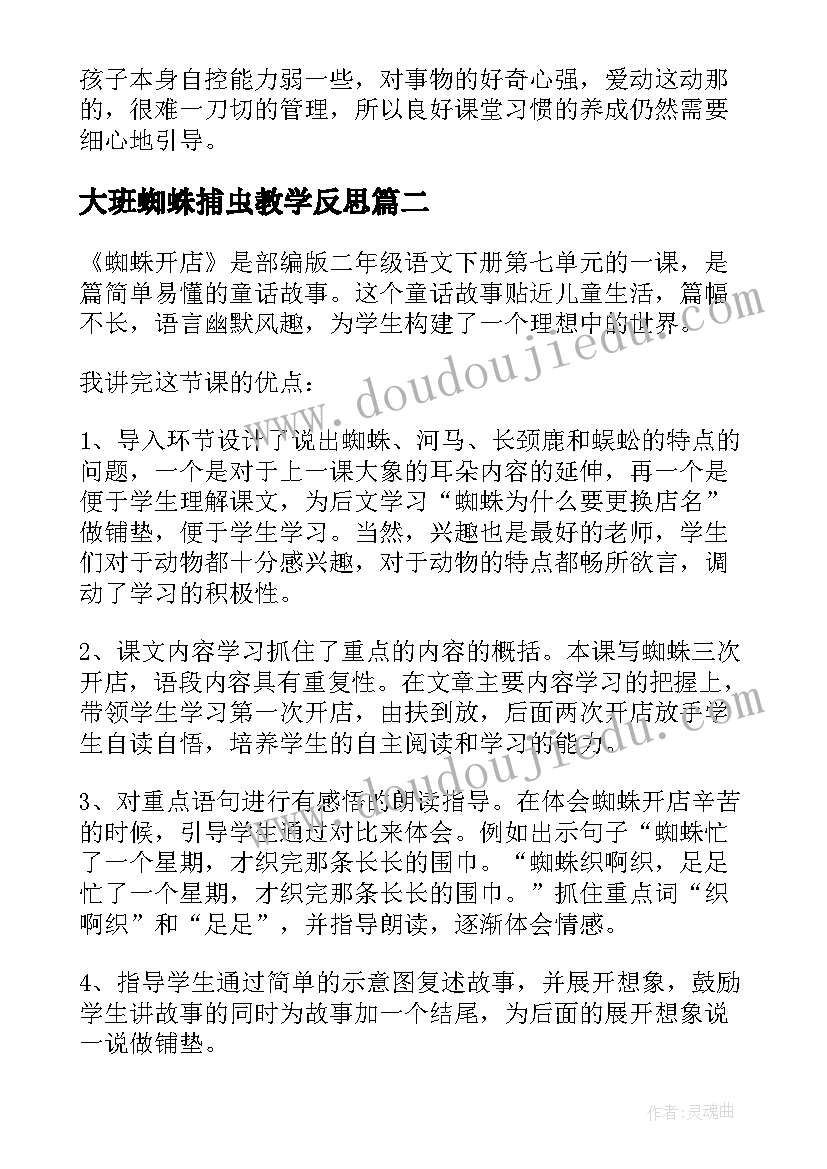 大班蜘蛛捕虫教学反思(精选5篇)