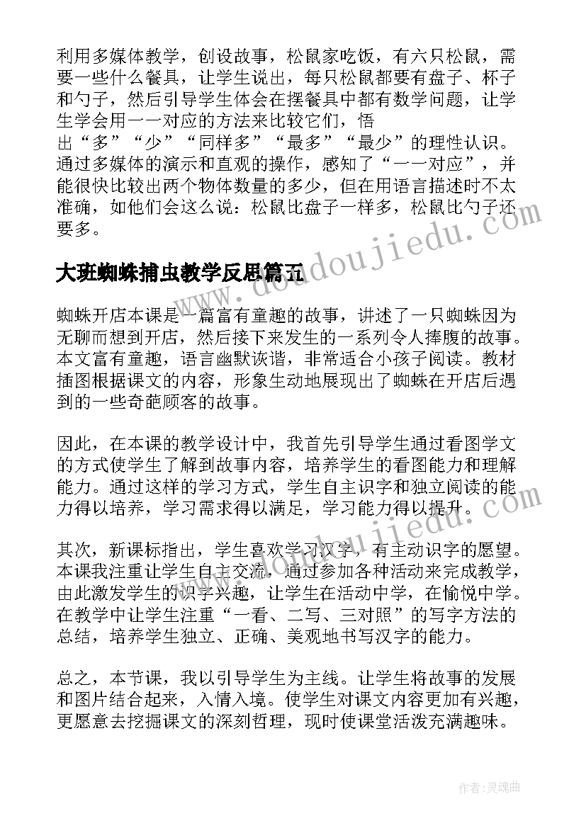 大班蜘蛛捕虫教学反思(精选5篇)