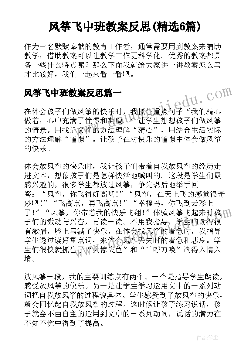 风筝飞中班教案反思(精选6篇)