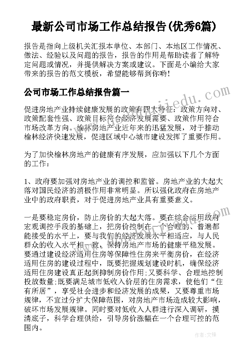 最新公司市场工作总结报告(优秀6篇)