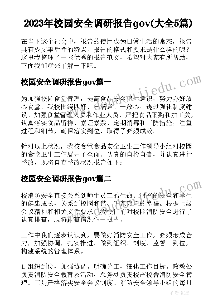 2023年校园安全调研报告gov(大全5篇)