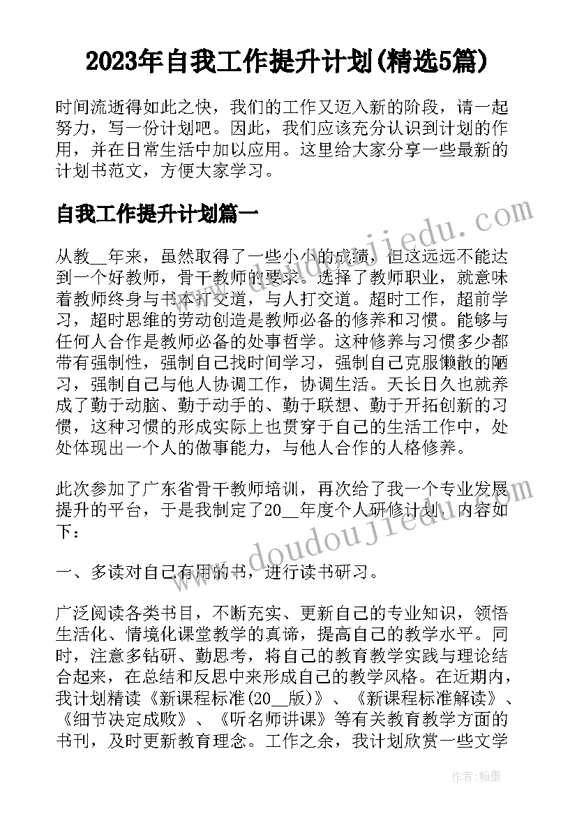 2023年自我工作提升计划(精选5篇)