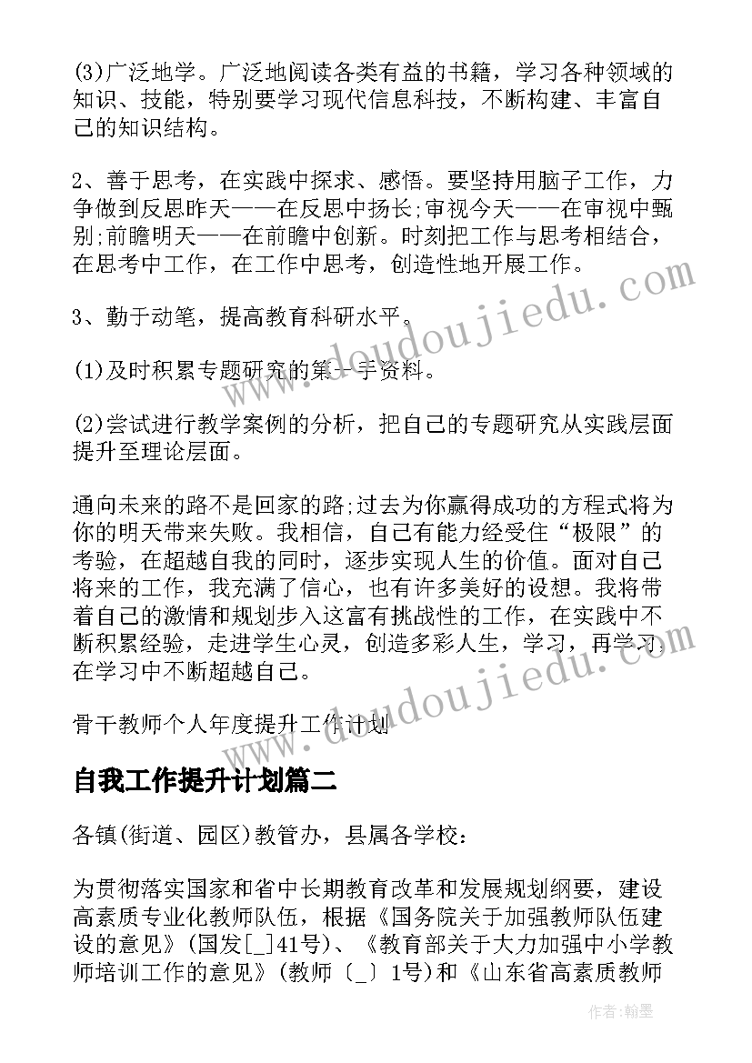 2023年自我工作提升计划(精选5篇)