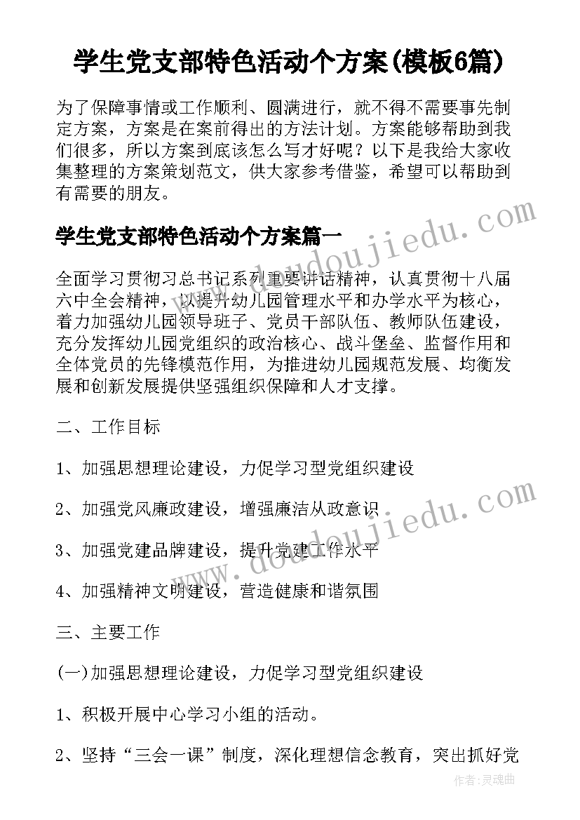 学生党支部特色活动个方案(模板6篇)