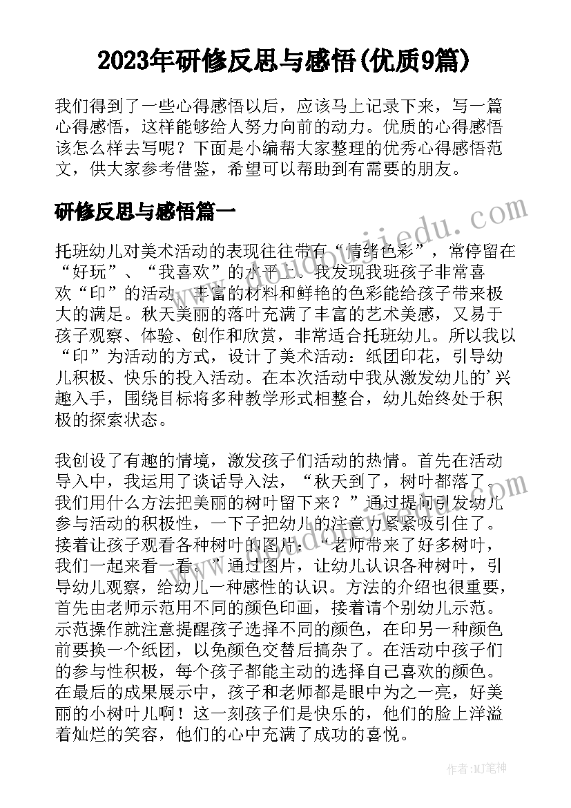 2023年研修反思与感悟(优质9篇)