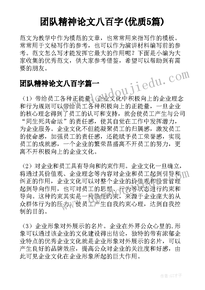 团队精神论文八百字(优质5篇)