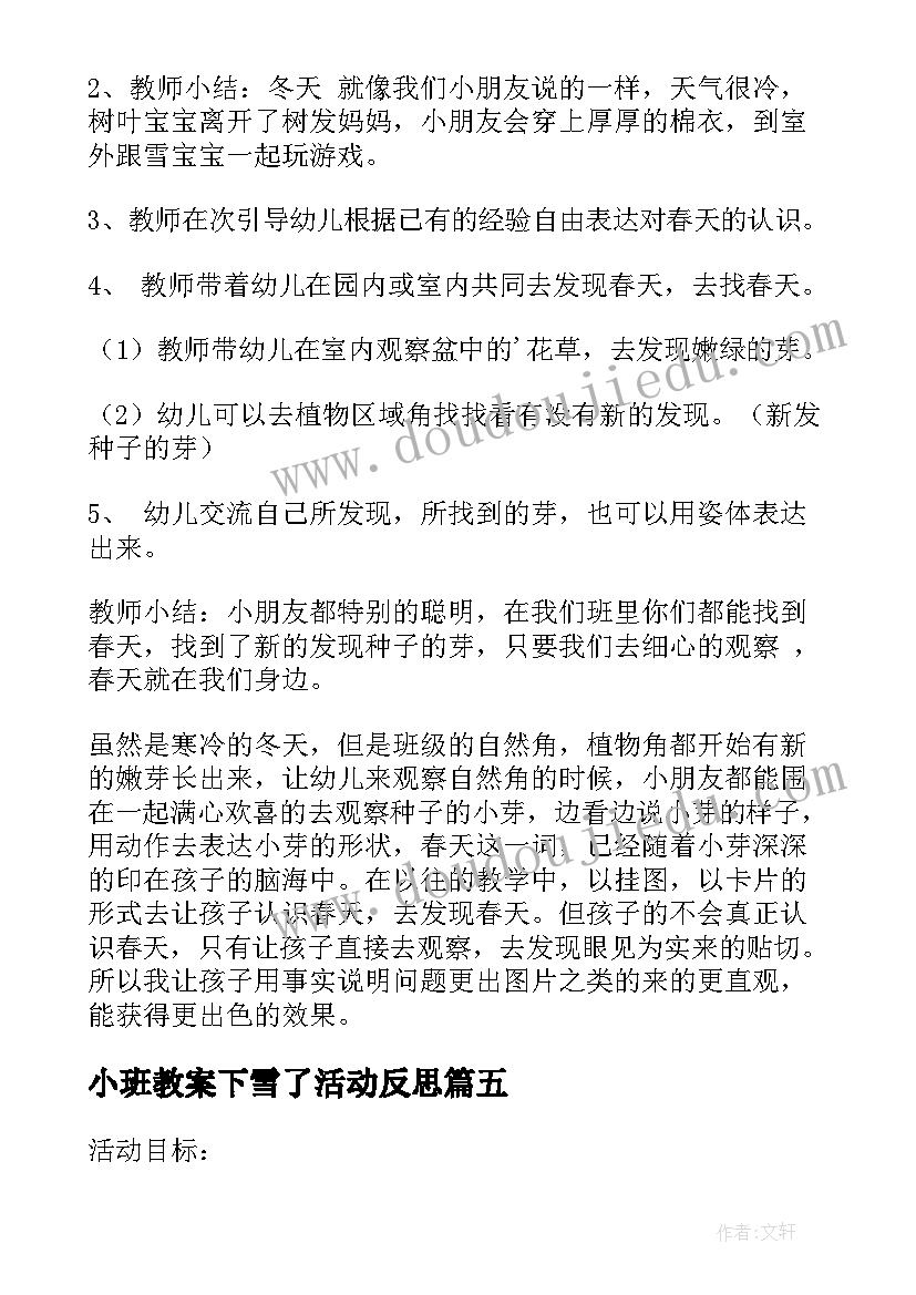 小班教案下雪了活动反思 美丽的小雪花大教案活动及反思(汇总5篇)