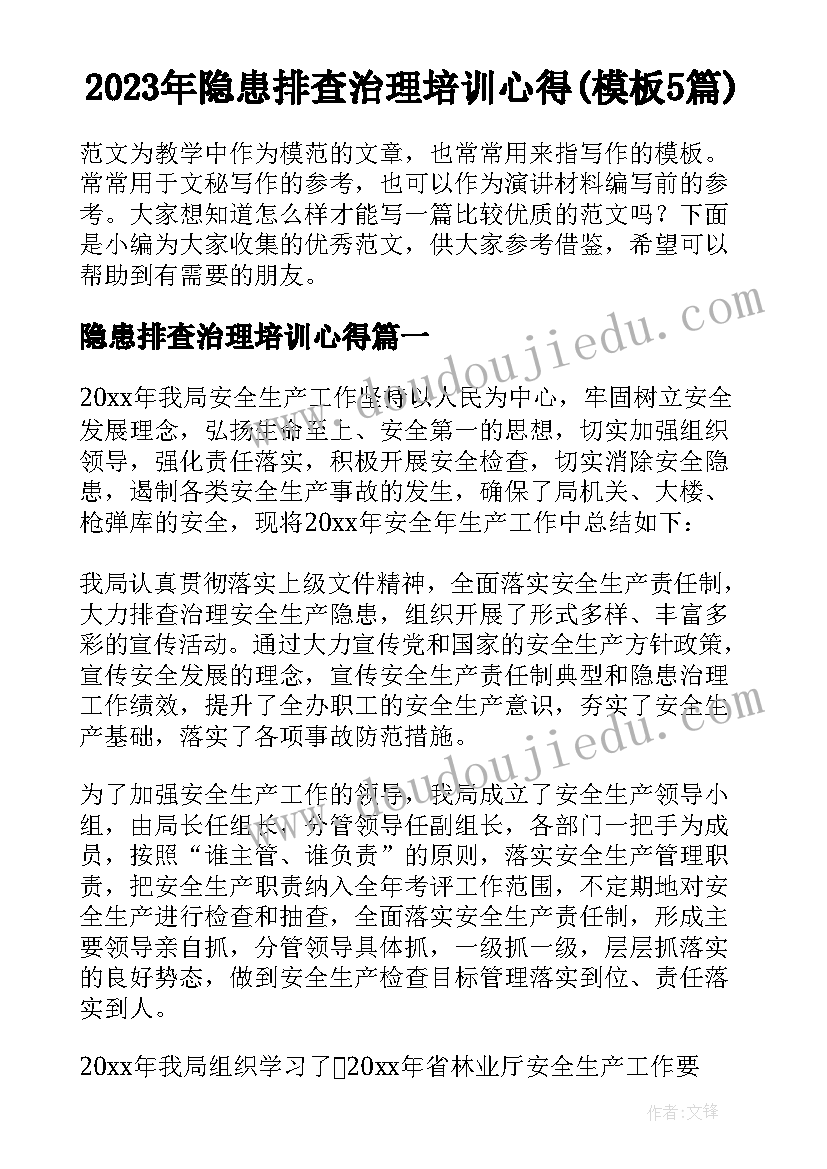 2023年隐患排查治理培训心得(模板5篇)