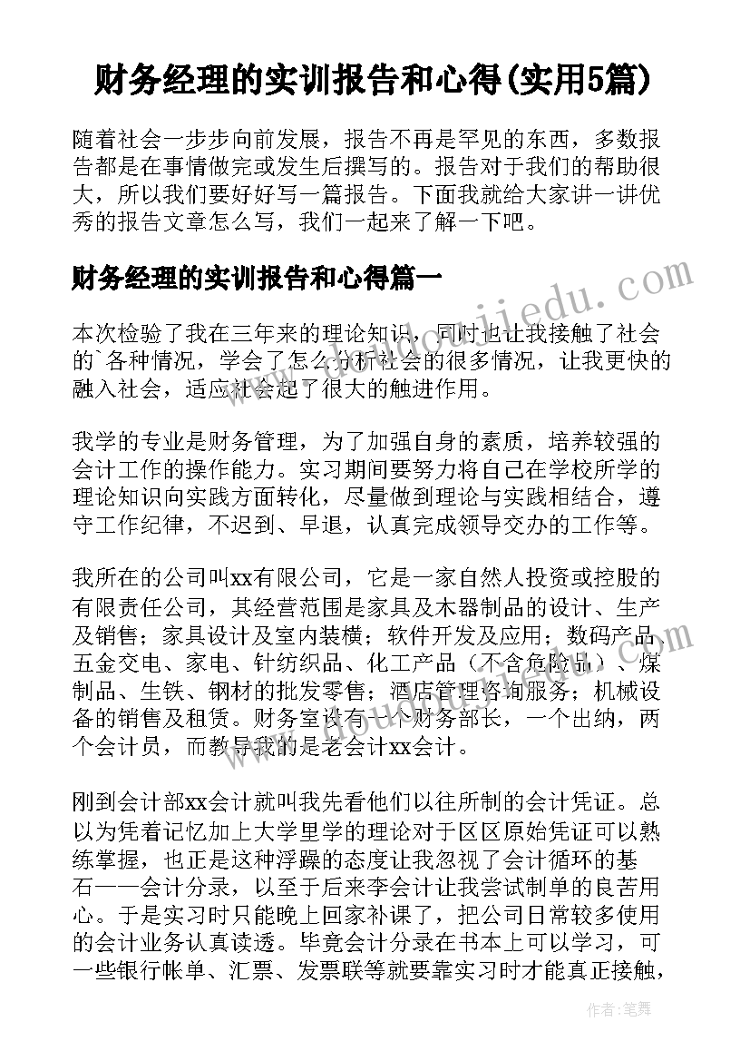 财务经理的实训报告和心得(实用5篇)