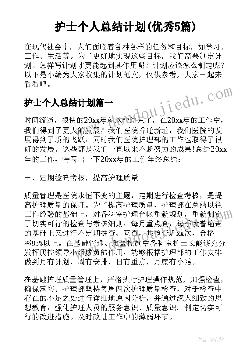 护士个人总结计划(优秀5篇)