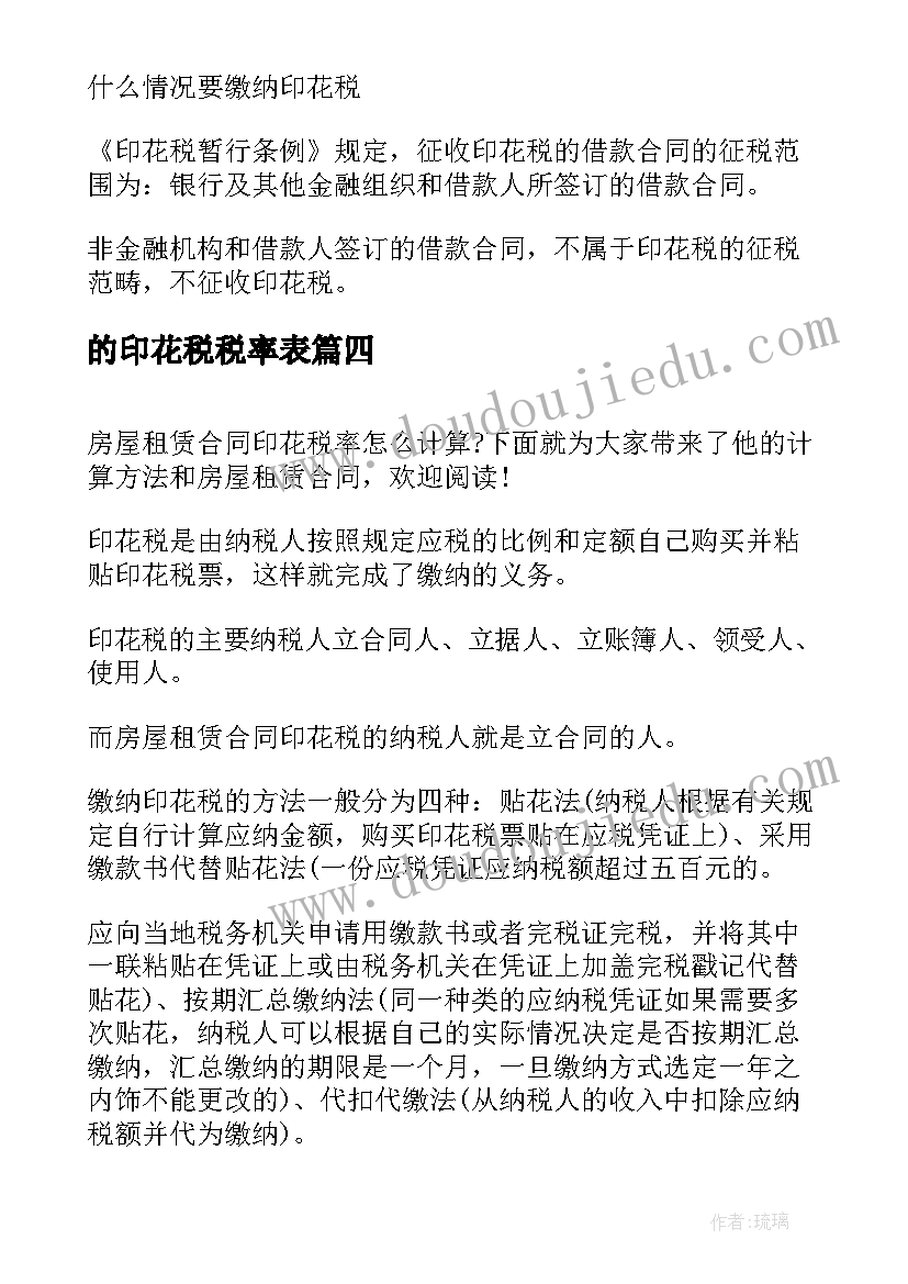 的印花税税率表 借款合同印花税税率(模板5篇)