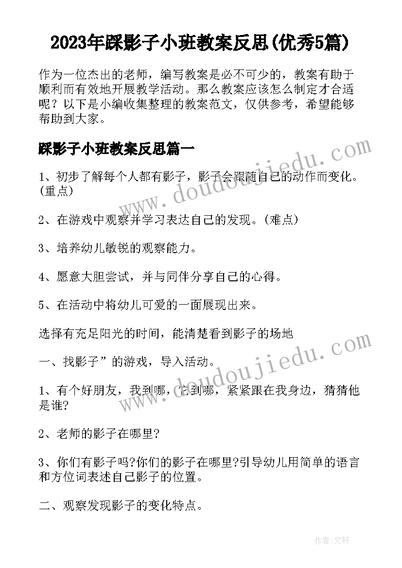 2023年踩影子小班教案反思(优秀5篇)