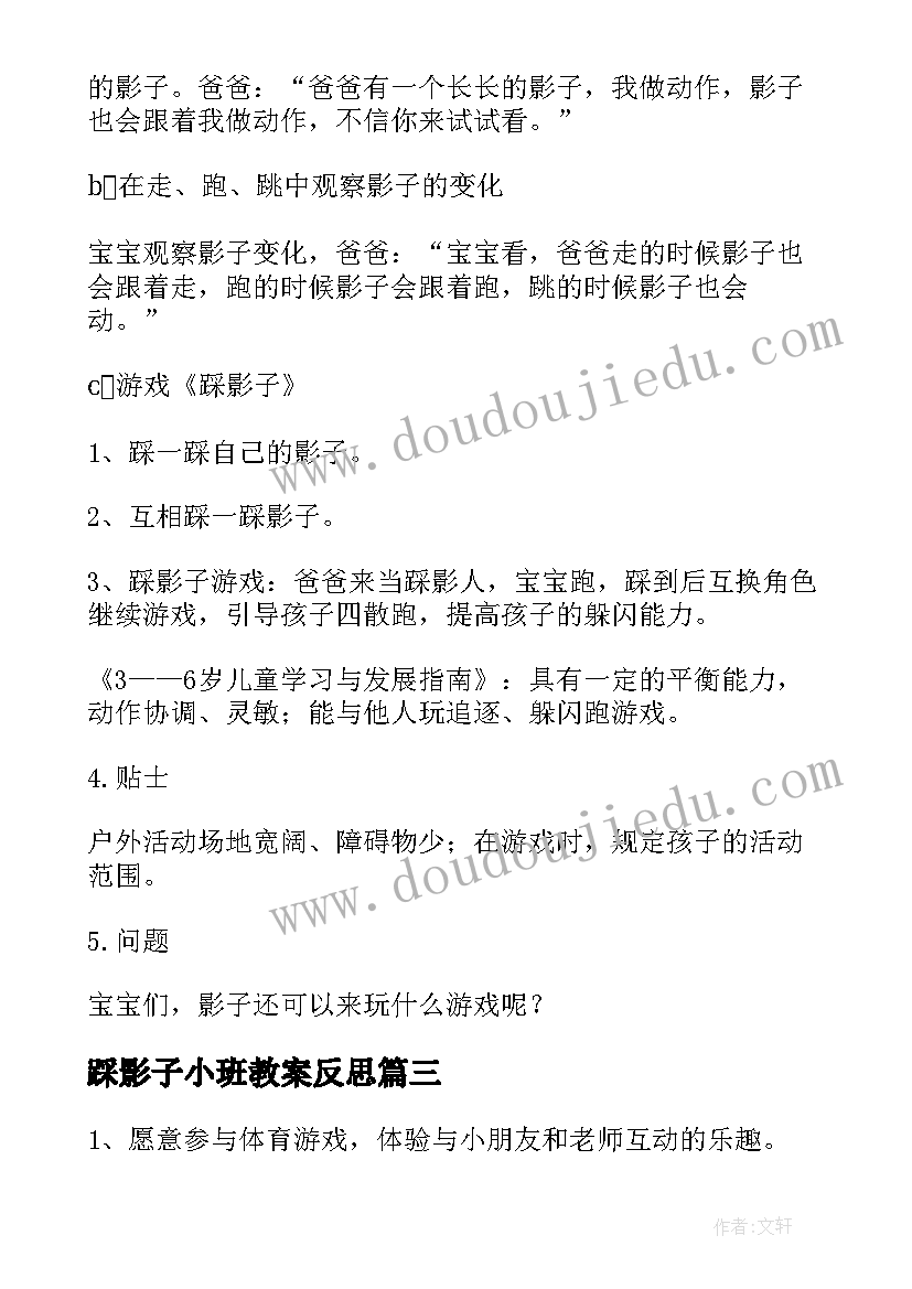 2023年踩影子小班教案反思(优秀5篇)