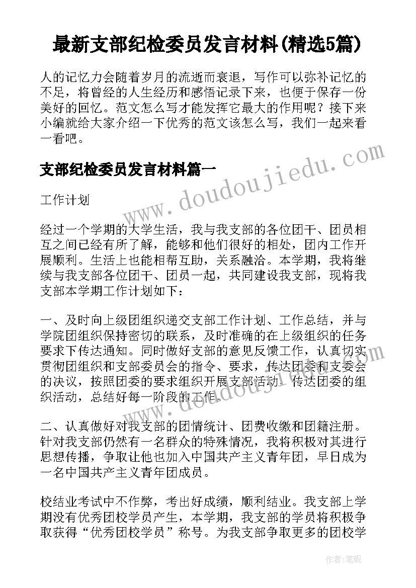 最新支部纪检委员发言材料(精选5篇)