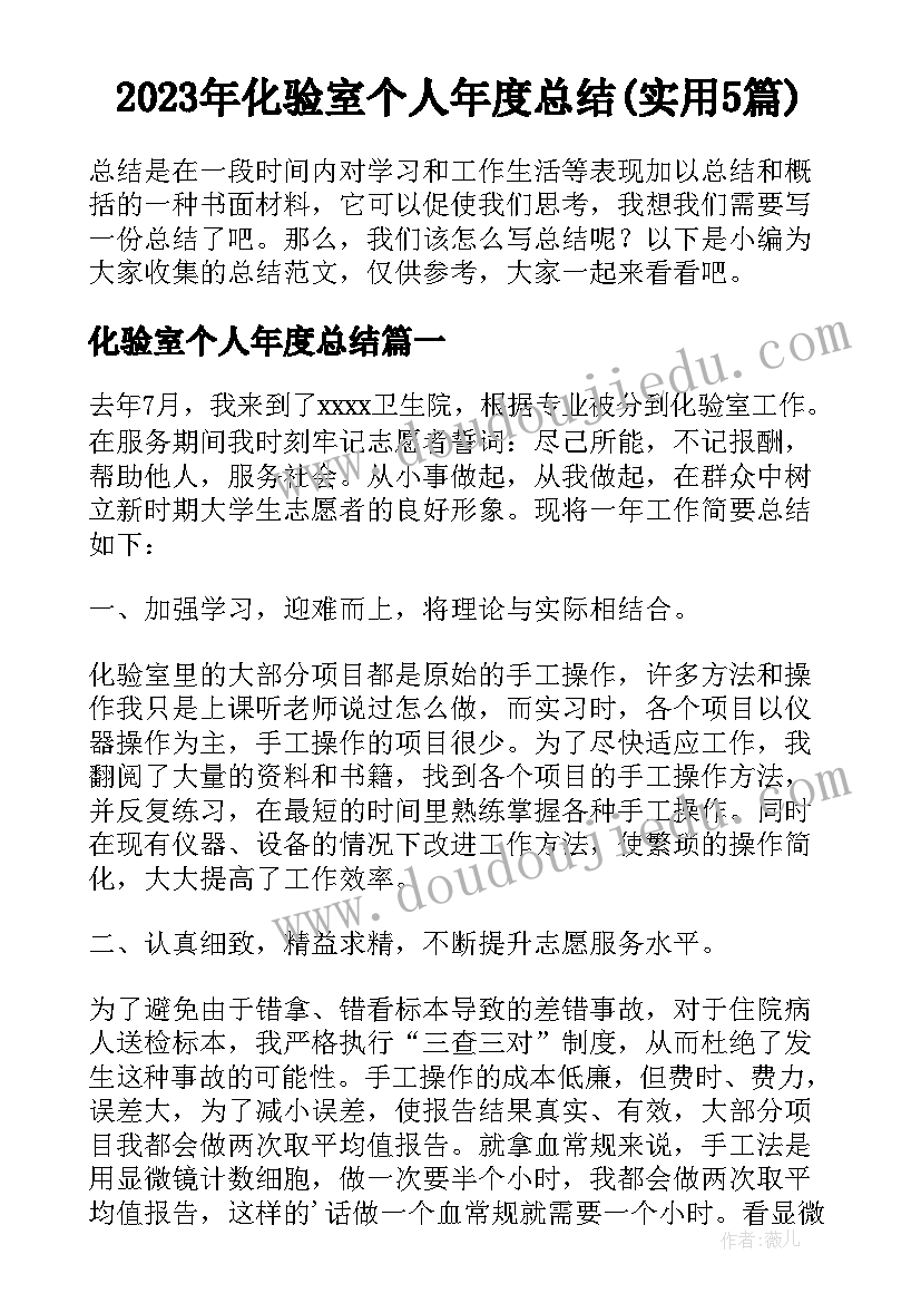 2023年化验室个人年度总结(实用5篇)