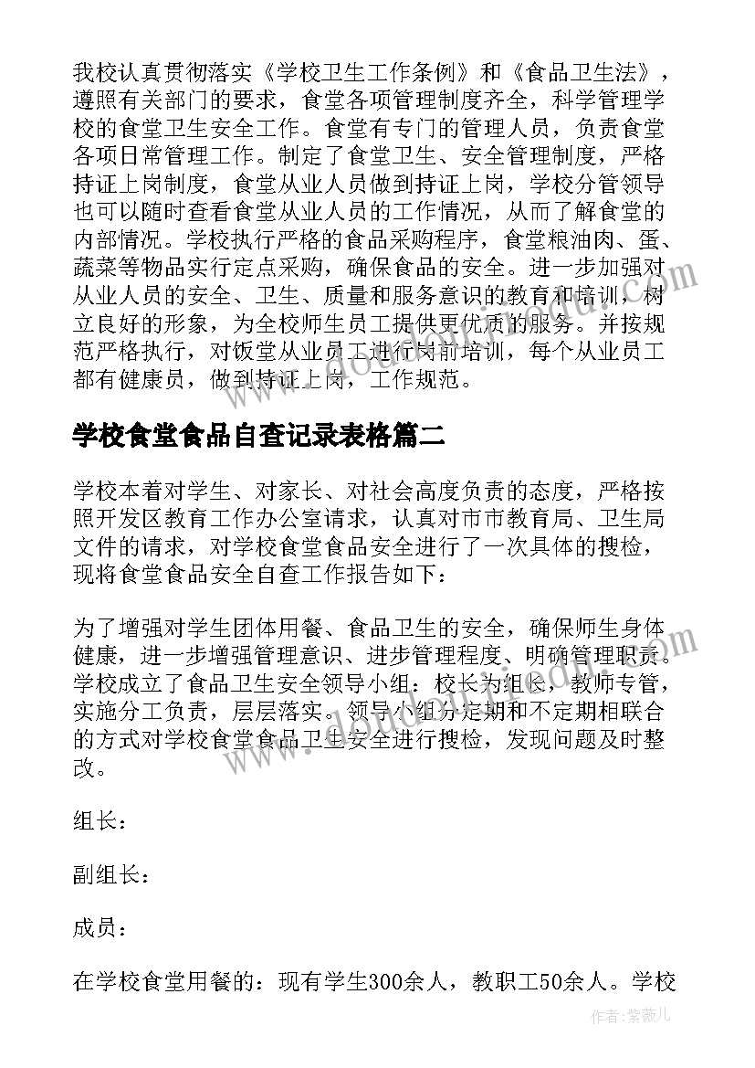 最新学校食堂食品自查记录表格 学校食堂食品安全自查报告(通用6篇)