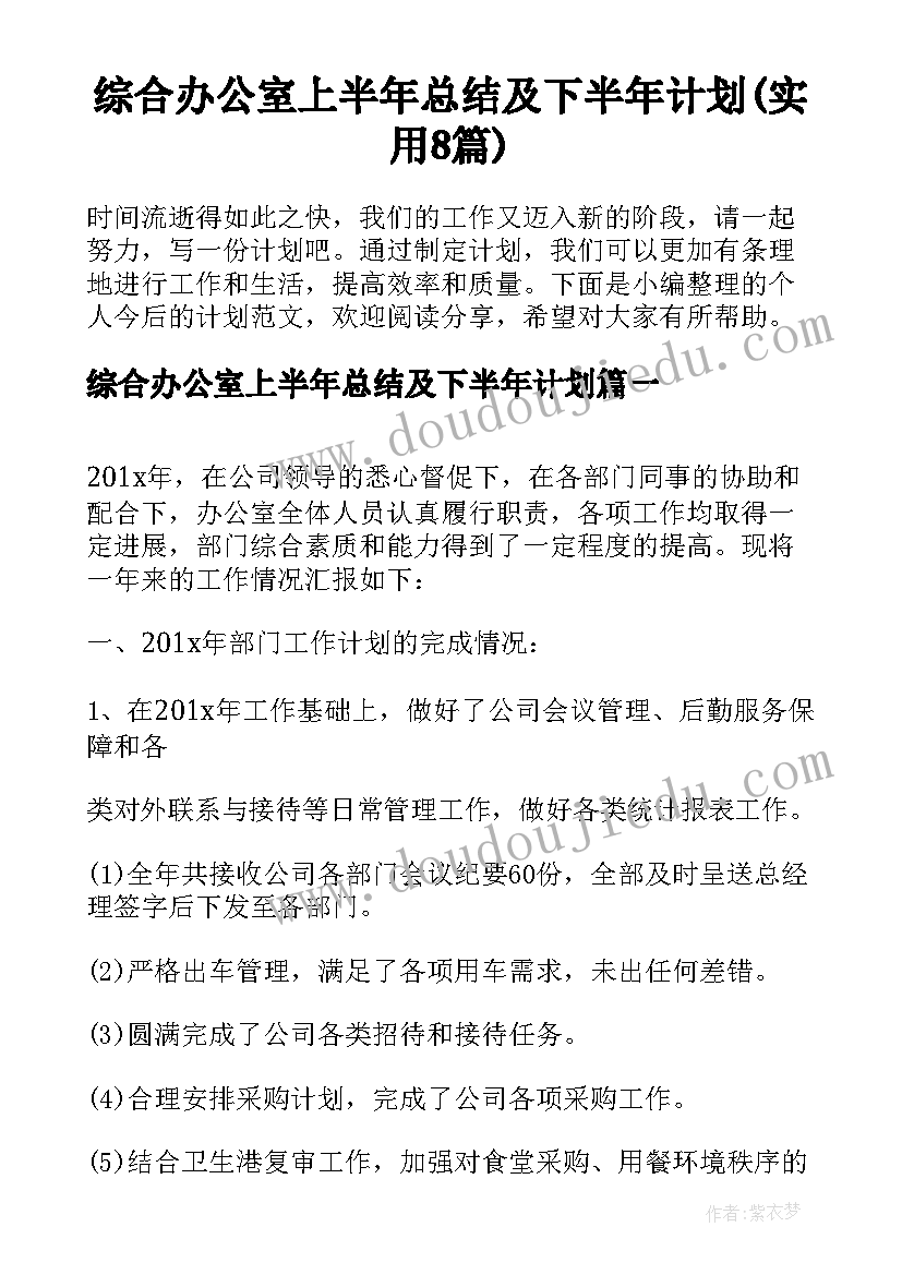 综合办公室上半年总结及下半年计划(实用8篇)