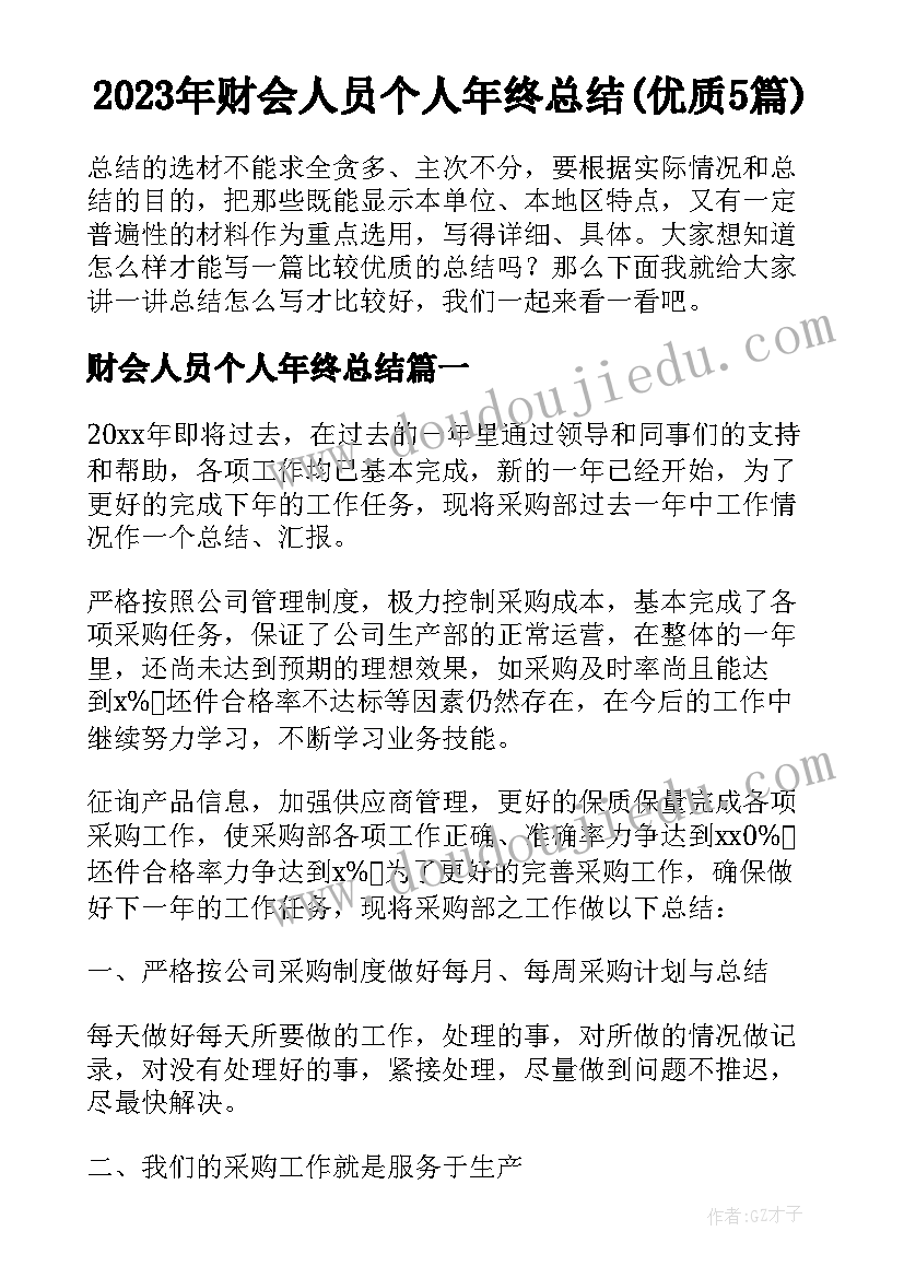 2023年财会人员个人年终总结(优质5篇)