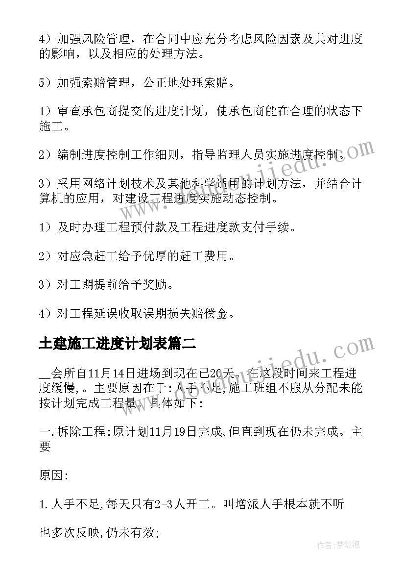 土建施工进度计划表 施工进度计划表总结(汇总5篇)