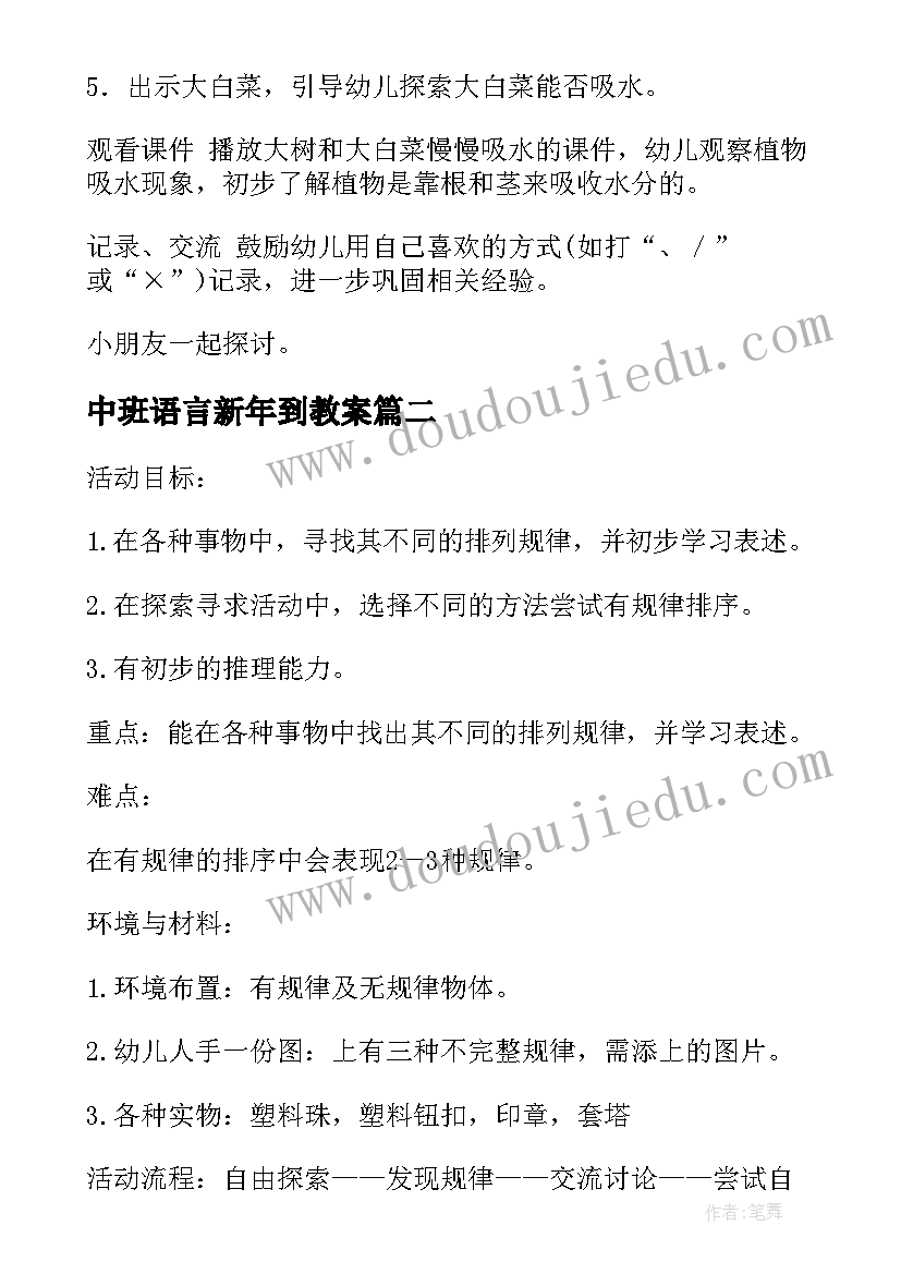 中班语言新年到教案 中班活动教案(通用8篇)