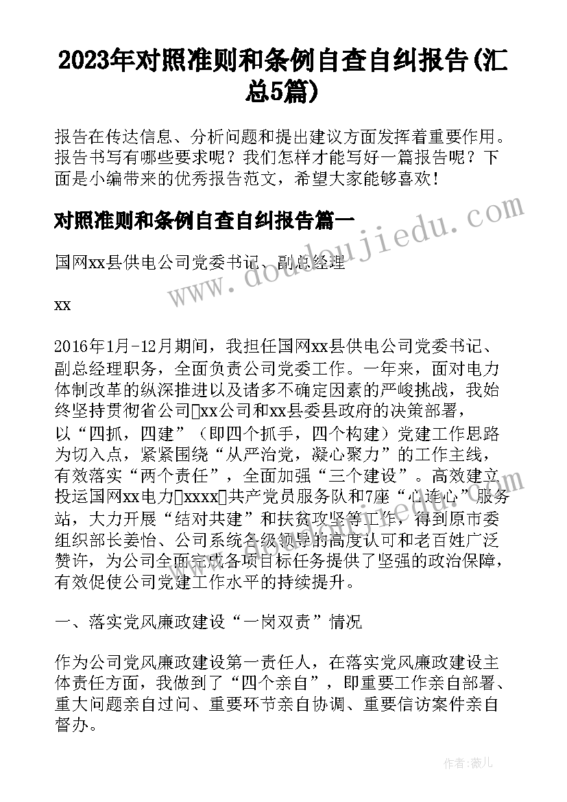 2023年对照准则和条例自查自纠报告(汇总5篇)