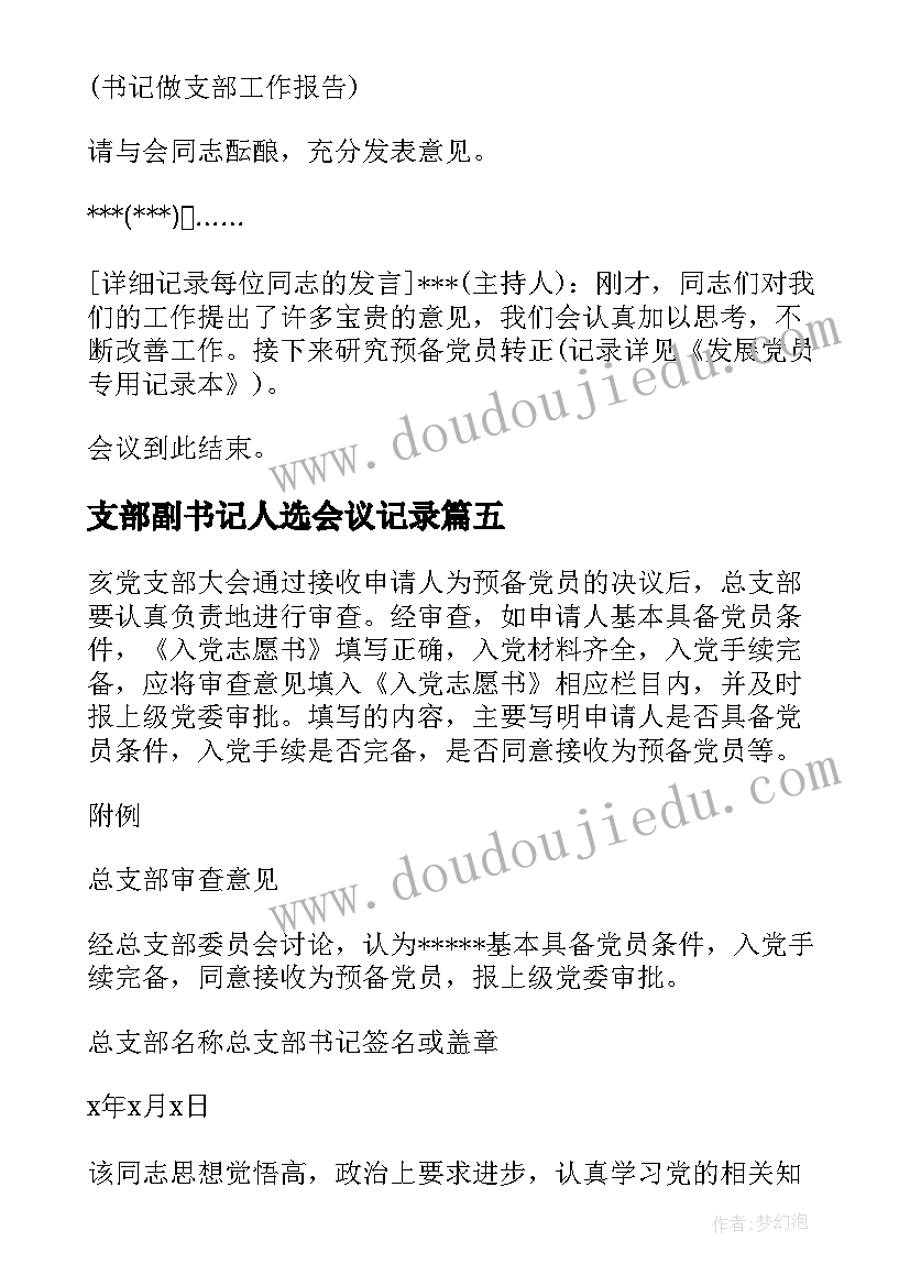 最新支部副书记人选会议记录(汇总5篇)