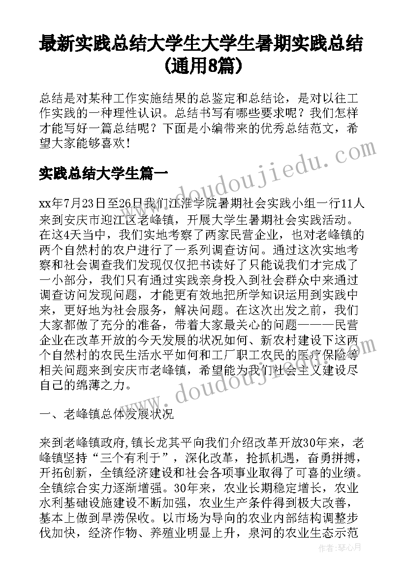 最新实践总结大学生 大学生暑期实践总结(通用8篇)