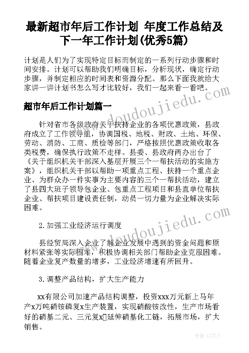 最新超市年后工作计划 年度工作总结及下一年工作计划(优秀5篇)