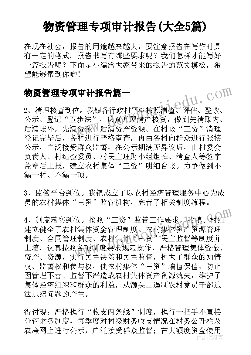 物资管理专项审计报告(大全5篇)