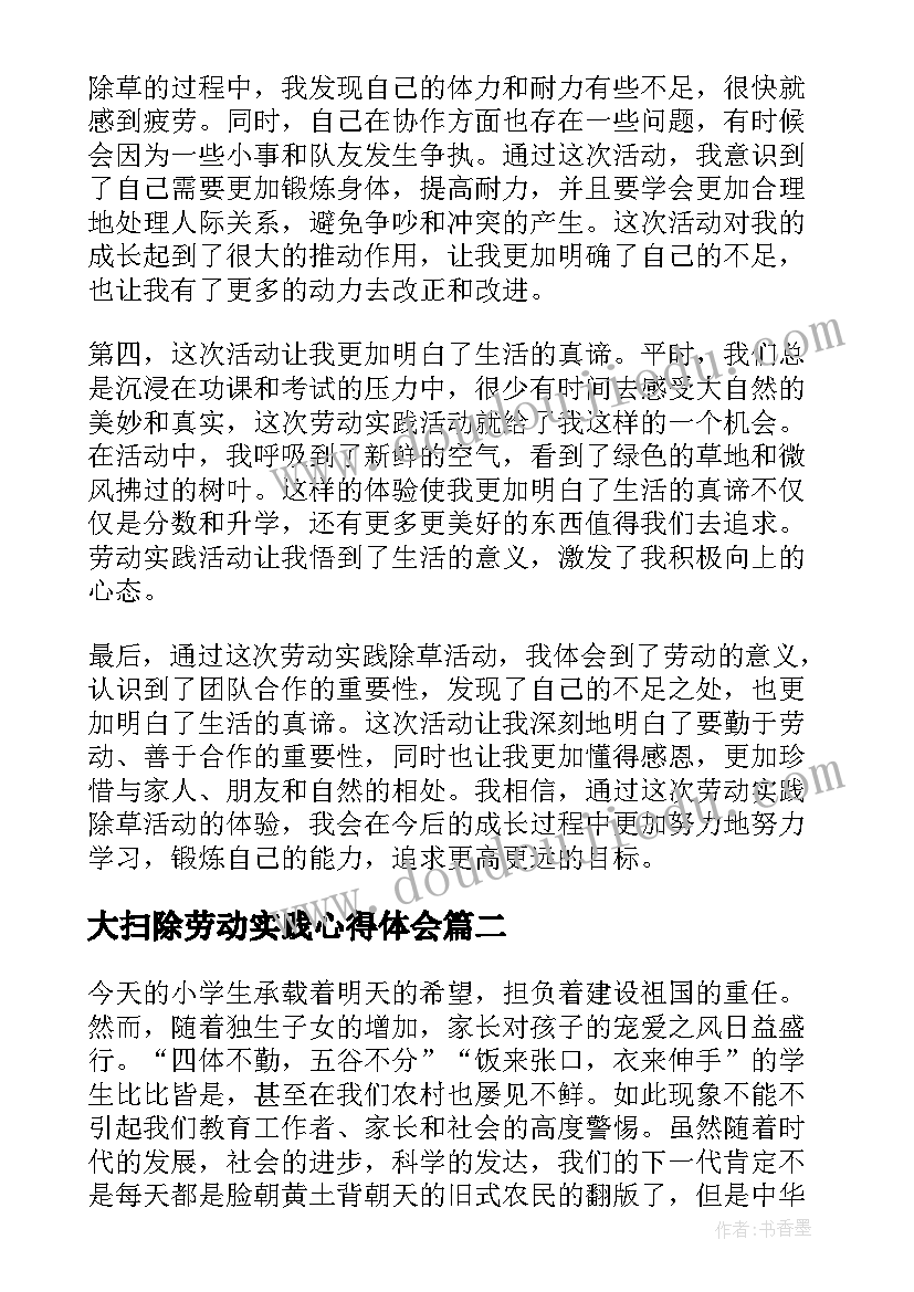 最新大扫除劳动实践心得体会(精选10篇)