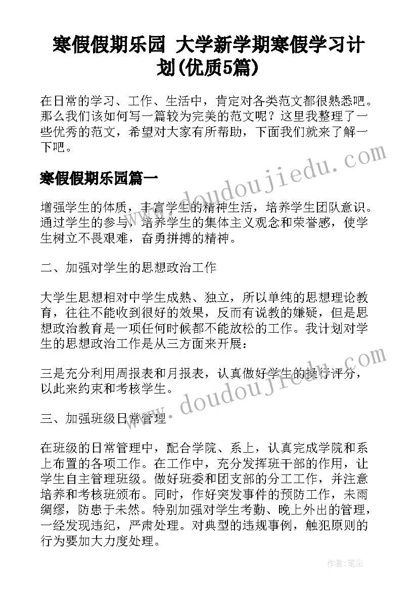 寒假假期乐园 大学新学期寒假学习计划(优质5篇)