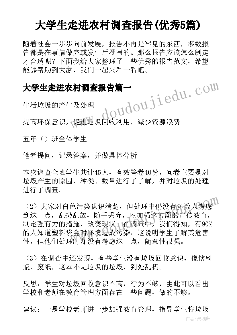 大学生走进农村调查报告(优秀5篇)