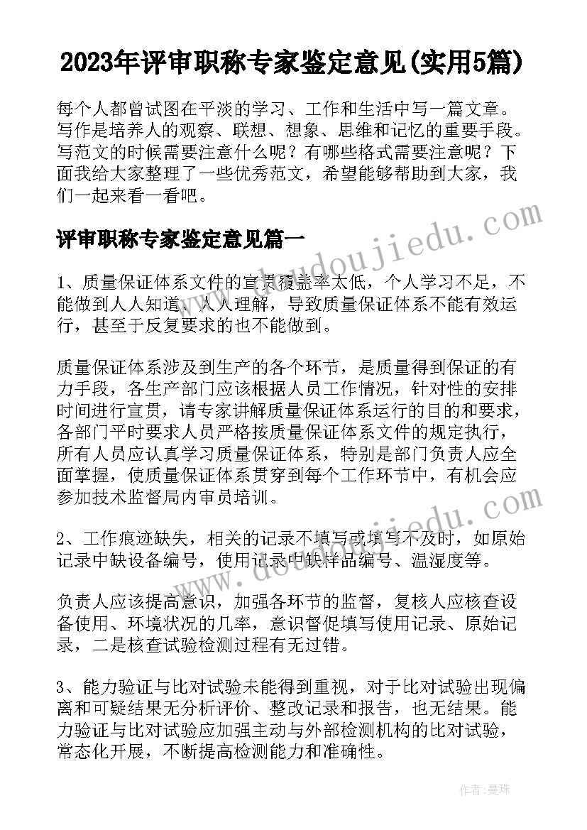 2023年评审职称专家鉴定意见(实用5篇)