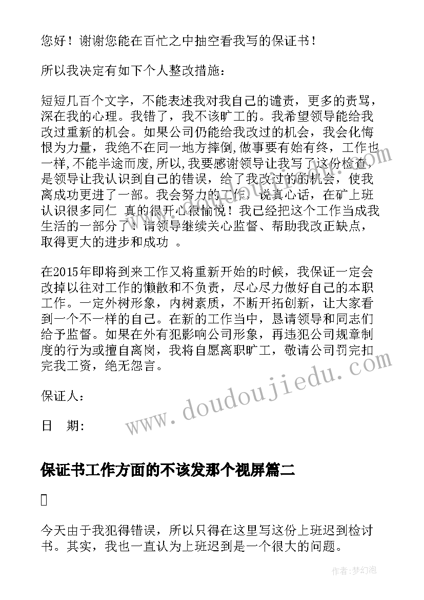 保证书工作方面的不该发那个视屏(优秀5篇)