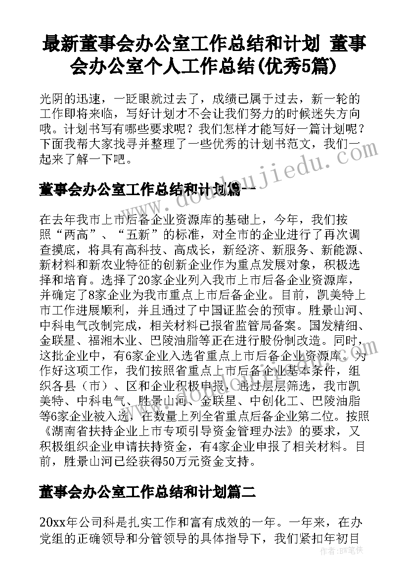 最新董事会办公室工作总结和计划 董事会办公室个人工作总结(优秀5篇)